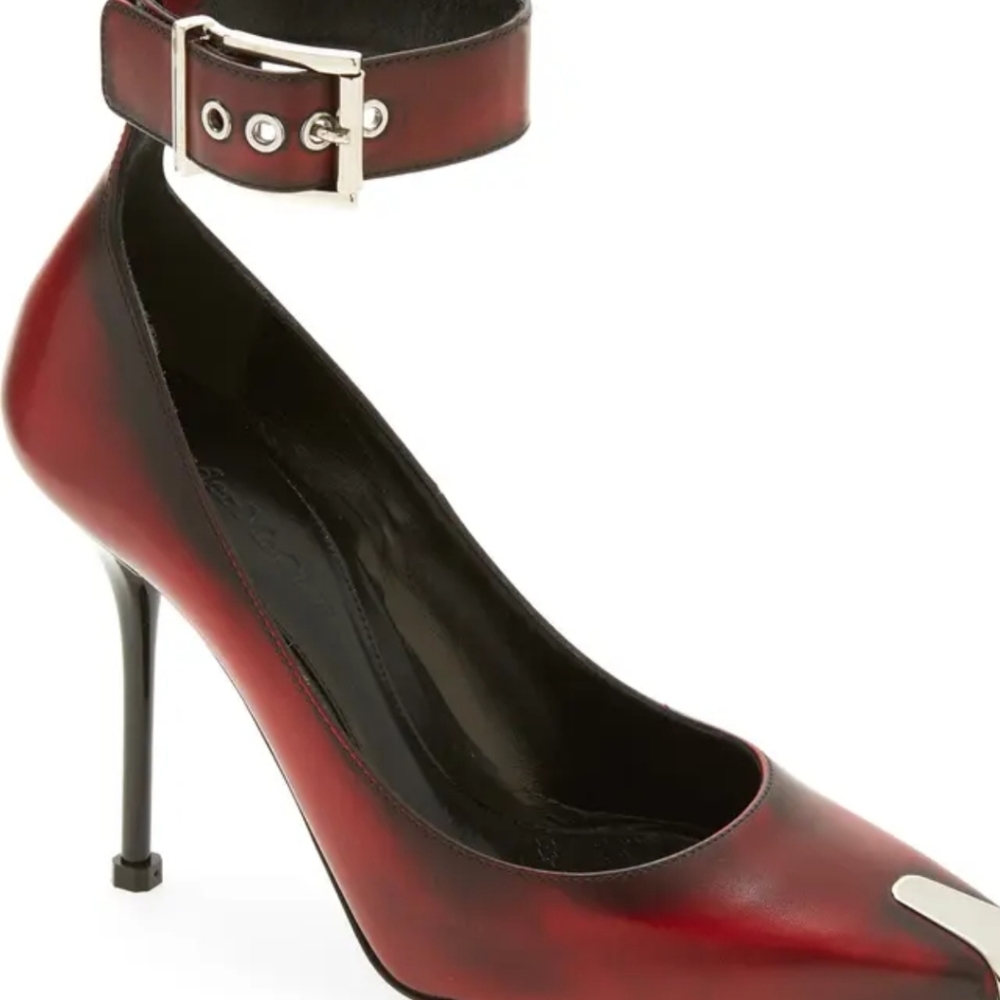 Alexander McQueen  leather ankle buckle heels Welsh red sz 38.5